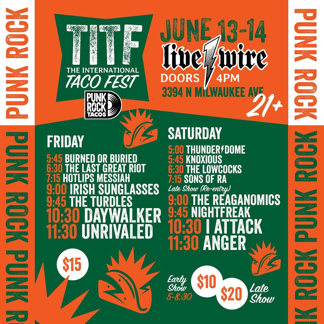 UNRIVALED, DAYWALKER, THE TURDLES, IRISH SUNGLASSES, HOTLIPS MESSIAH, THE LAST GREAT RIOT, BURNED OR BURIED