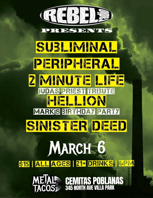 SUBLIMINAL, PERIPHERAL, 2 MINUTE LIFE, HELLION, SINISTER DEED
