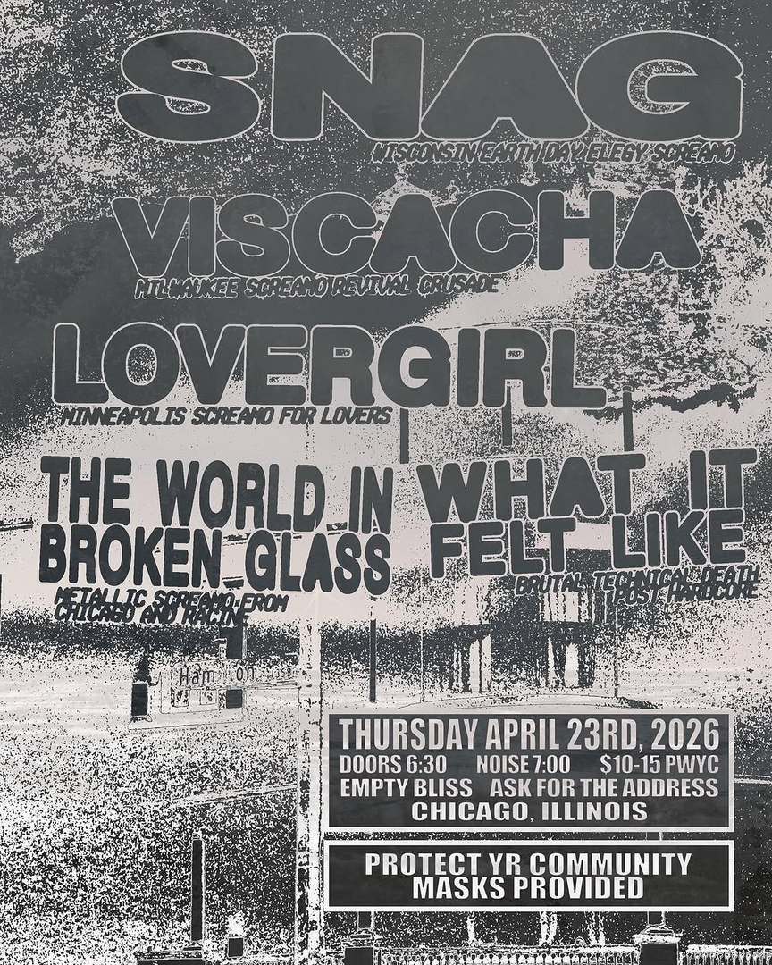 SNAG, VISCACHA, LOVERGIRL, THE WORLD IN BROKEN GLASS, WHAT IT FELT LIKE