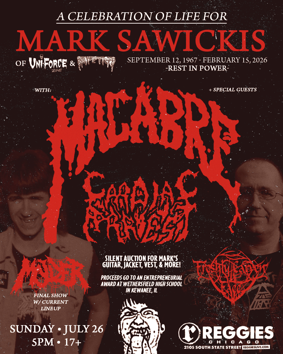 Mark Sawickis celebration of life: MACABRE, CARDIAC ARREST, MOLDER & more