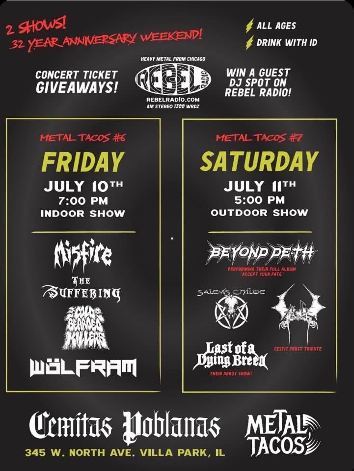 Rebel Radio Birthday Bash MISFIRE, HELLFROST, THE SUFFERING, COLD BEARDED KILLERS, WOLFRAM, BEYOND DETH, SALEM’S CHILDE, LAST OF A DYING BREED & more