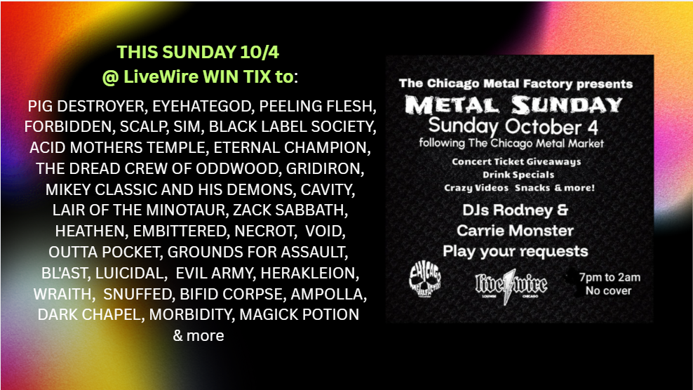October CMF Metal Sunday - WIN concert tickets - many choices